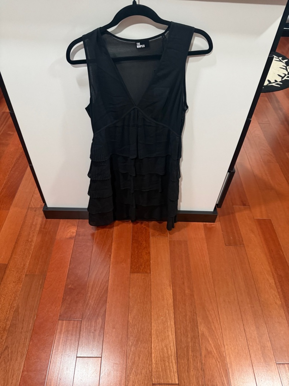 The Kooples Black Tiered Ruffle V-Neck Mini Dress